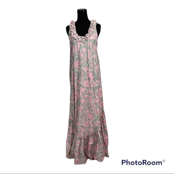 Vintage Hilo Hattie's Hawaiian Duster Aloha Maxi Tiki Dress Size L - Picture 1 of 14